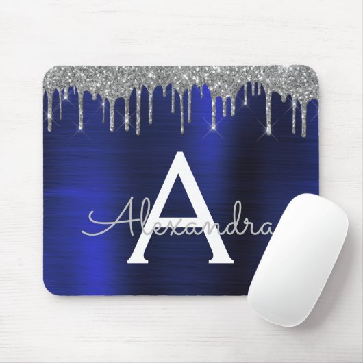 Name des Silver Navy Blue Glitzer-Sparkons Mousepad (Mit Mouse)