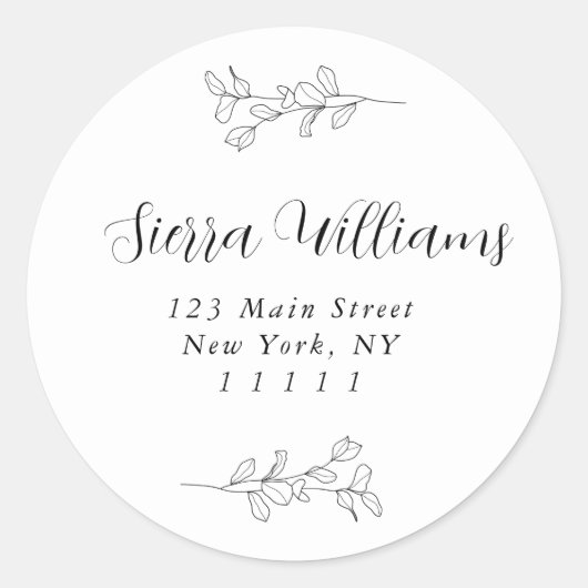 Name des Skripts Eucalyptus Round-Rücksendeadresse Runder Aufkleber (Vorderseite)