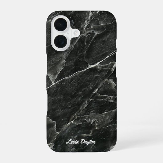 Name des Skripts für schwarzes Marmor iPhone 16 Hülle (Rückseite)