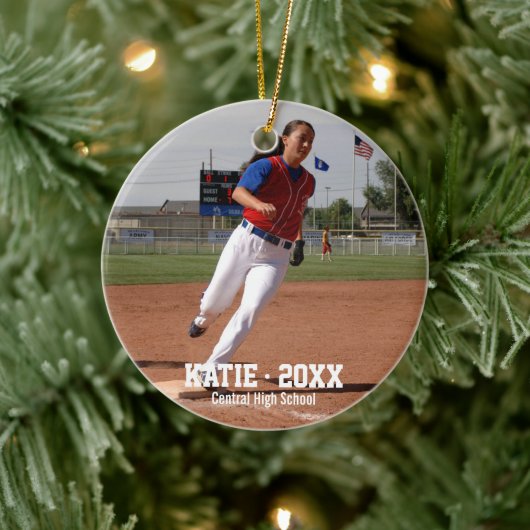 Name des Softball Foto Player, Schuljahr Keramik Ornament (Baum)