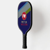 Name des Spielers auf gestreiftem Blau Pickleball Schläger (Links)