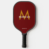 Name des Spielers Burgundy Red Monogram Pickleball Schläger (Rückseite)