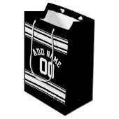 Name des Sports Jersey Black and White Strips Mittlere Geschenktüte (Vorderseite Schrägansicht)
