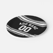 Name des Sports Jersey Black and White Strips Pappteller (Schrägansicht)