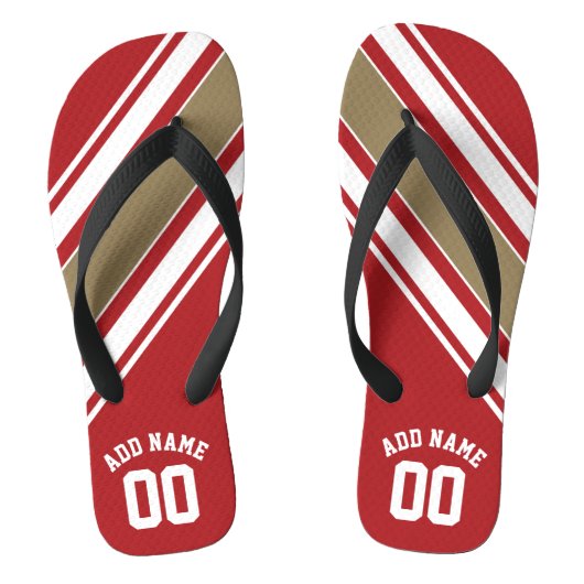 Name des Sports Jersey Red and Gold Strips Badesandalen (Fußbett)