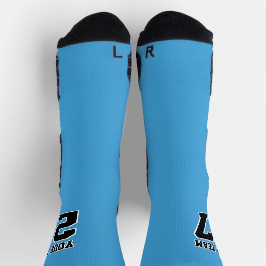 Name des Sportteams Nummer Lt Blue Black Basketbal Socken (Oben)