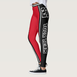 Name des Sportteams Nummer Schwarz Rot Streifen Leggings