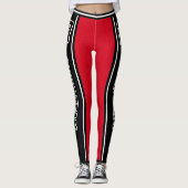 Name des Sportteams Nummer Schwarz Rot Streifen Leggings (Vorderseite)