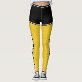 Name des Sportteams schwarz Gelbe Punktsplitter Leggings (Vorderseite)