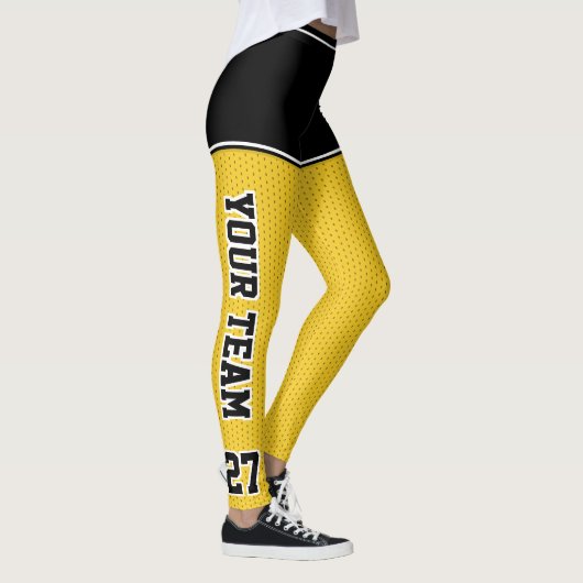 Name des Sportteams schwarz Gelbe Punktsplitter Leggings (Rechts)