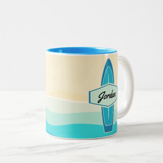Name des Surfbrett-Beachs Zweifarbige Tasse (VorderseiteRechts)