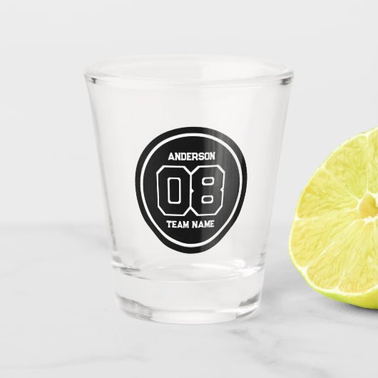 Name des Team Jersey Nummer Schwarz/Weiß Schnapsglas (Vorderseite)
