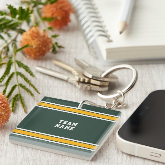 Name des Teams Green Gold White Sports Jersey Schlüsselanhänger (Vorderseite rechts)