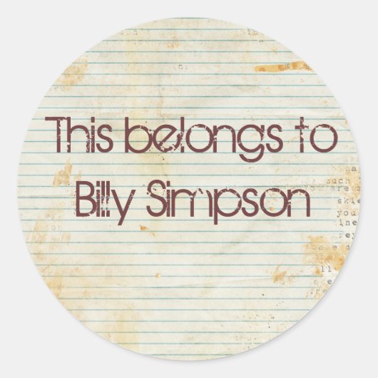 Name des Tellers Runder Aufkleber (Vorderseite)