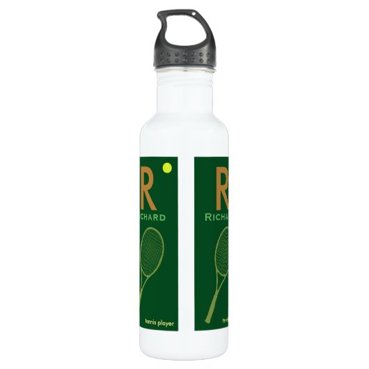Name des Tennisspielers und erste personalisierte Trinkflasche (Rückseite)