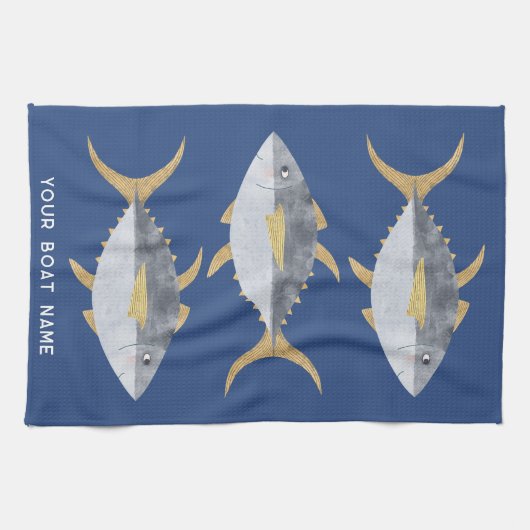Name des Thunfischboots Geschirrtuch (Horizontal)