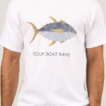 Name des Thunfischboots T-Shirt<br><div class="desc">Spaß Thunfisch mit einem frechen Lächeln, perfekt für diejenigen, die Fisch, Essen und Angeln mögen. Originelle Kunst von Nic Squirrell. Ändern Sie den Namen oder Text des Bootes, um ihn zu personalisieren.</div>