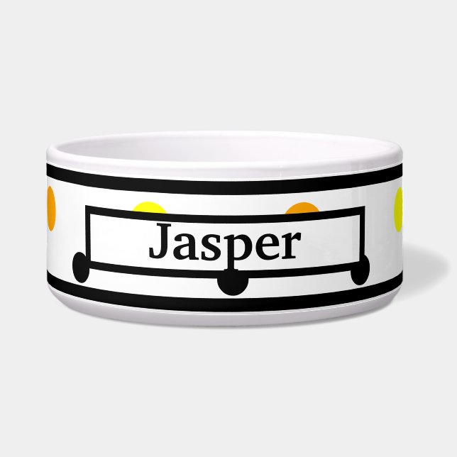 Name des Tieres Orange Yellow Polka Dots Bowl Napf (Vorderseite)