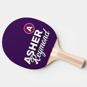 Name des Tischtennis-Players auf dunkel lila Tischtennis Schläger