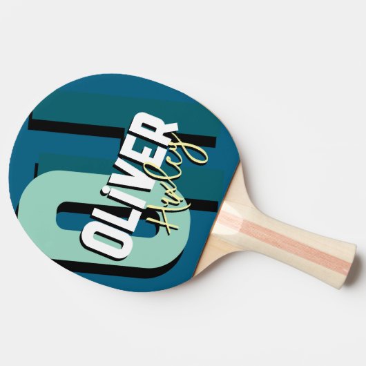 Name des Tischtennisspielers Fett Monogram Blue Tischtennis Schläger (Seitenansicht)