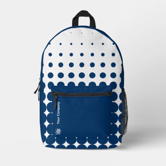Name des Unternehmens Halftone Blue White Bedruckter Rucksack (Vorderseite)