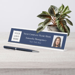 Name des Unternehmens Name des Fotos "Custom Blue Schreibtischnamensplakette