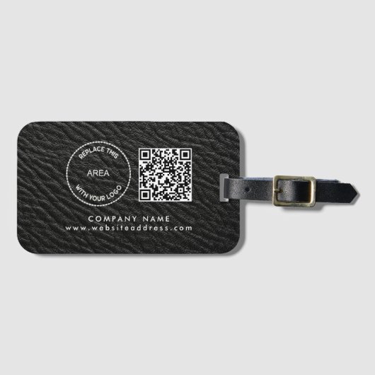 Name des Unternehmens QR Code Leather Black Imitat Gepäckanhänger (Vorderseite (Horizontal))