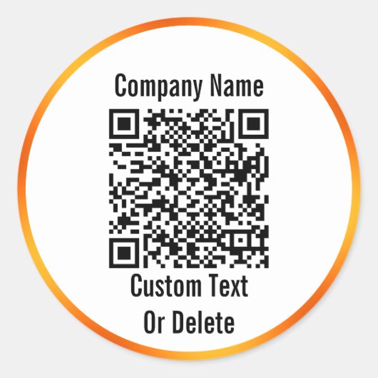 Name des Unternehmens Schwarz-weiß Orange QR Runder Aufkleber (Vorderseite)