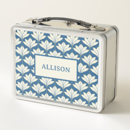 Name des Vintagen blauen Musters Metall Brotdose