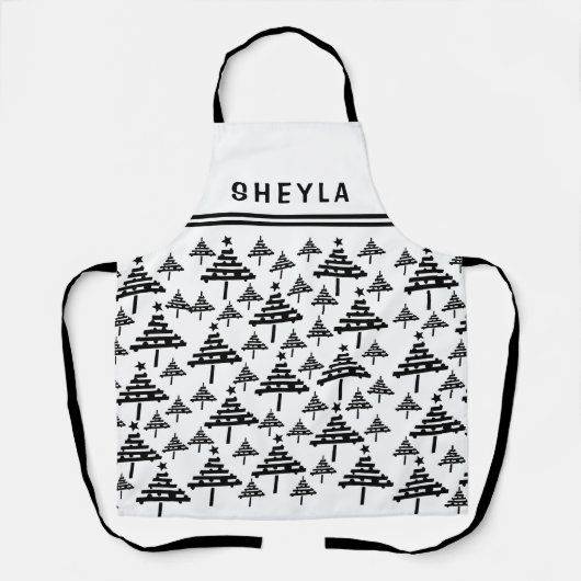 Name des Weihnachtsbaums Schwarz-Weiß-Muster Schürze (Vorderseite)