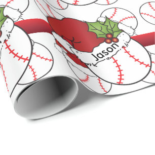 Name des Weihnachtsmannmütze-Weihnachtsbaseball-  Geschenkpapier