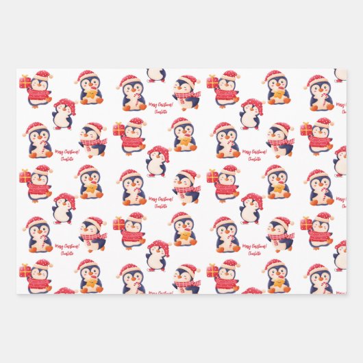Name des Weihnachtspenguins Geschenkpapier Set (Vorderseite)
