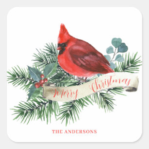 Name des Weihnachtsroten Kardinals Quadratischer Aufkleber