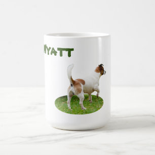 Name des Wyatt mit Fox Terrier, Tasse des Kaffees