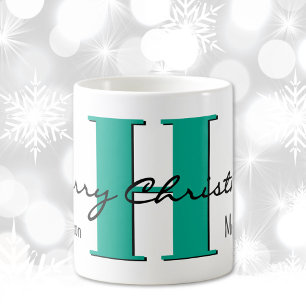 Name, Dezember Green Turquoise Frohe Weihnachten Kaffeetasse