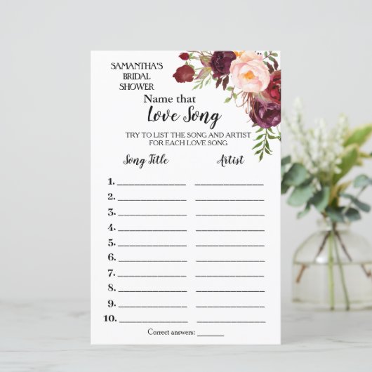 Name dieser Liebe Song Marsala Brautparty Game (Stehend Vorderseite)