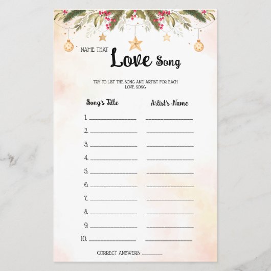 Name dieser Liebe Song Weihnachts-Brautparty-Spiel Flyer (Vorne)