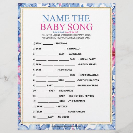 Name dieses Baby-Liedes [Blumenwasser-Farben] Briefbogen (Vorderseite)