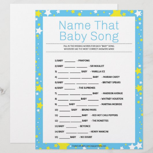 Name dieses Baby-Liedes [Starry Night Blue] Briefbogen (Vorne/Hinten)