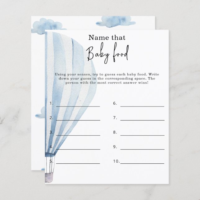 Name dieses Babynahrung - Baby-Dusche-Spiel (Vorne/Hinten)