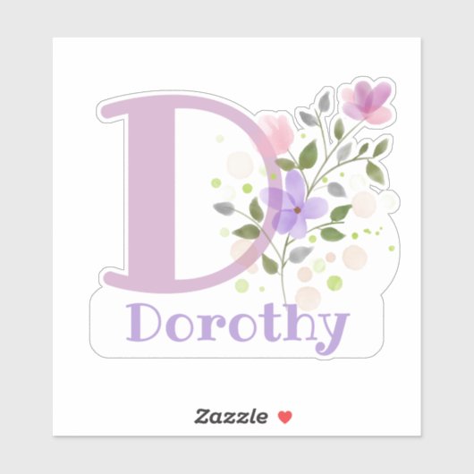 Name Dorothy & Initial mit Blumendesign Aufkleber (Blatt)