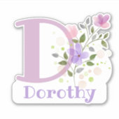 Name Dorothy & Initial mit Blumendesign Aufkleber (Vorderseite)