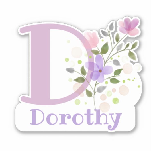 Name Dorothy & Initial mit Blumendesign Aufkleber (Vorderseite)