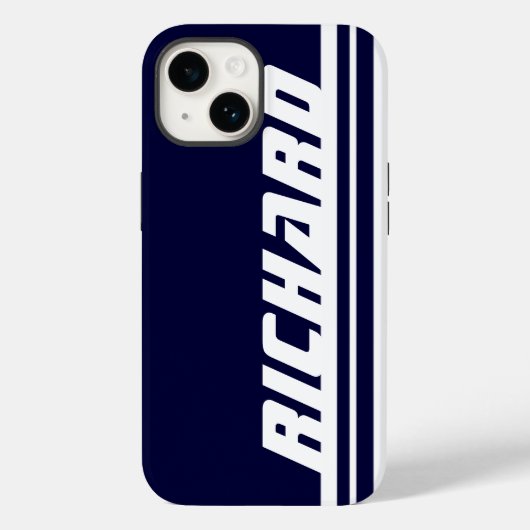 Name dunkelblau-weiße Streifen Sport Case-Mate iPhone Hülle (Rückseite)