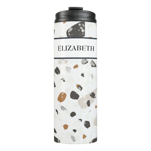 Name, Earth Tones Mosaic Terrazzo Muster 12oz Thermosbecher (Vorderseite)