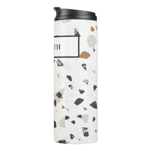 Name, Earth Tones Mosaic Terrazzo Muster 12oz Thermosbecher (Nach rechts gedreht)