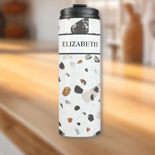 Name, Earth Tones Mosaic Terrazzo Muster 12oz Thermosbecher