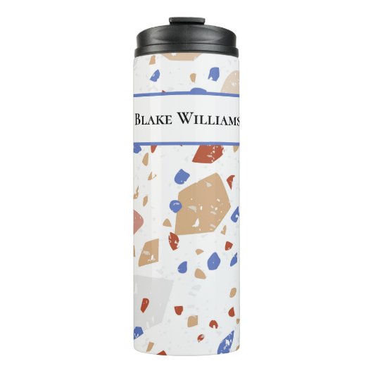 Name, Earth Tones Mosaic Terrazzo Pattern 12oz Thermosbecher (Vorderseite)