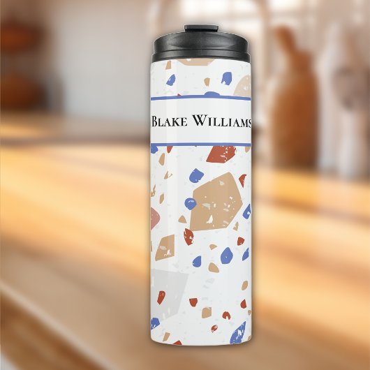 Name, Earth Tones Mosaic Terrazzo Pattern 16oz Thermosbecher
