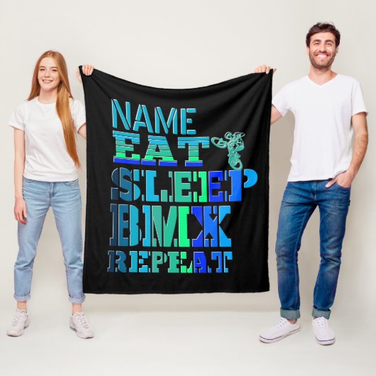 Name Eat Sleep BMX Wiederholen Blue Text Bike Ride Fleecedecke (Beispiel)